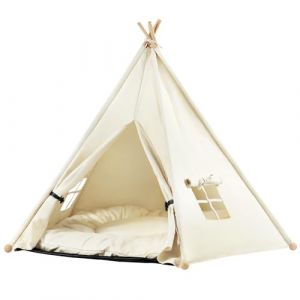 EUGAD Tente pour Chien Chats, Tente Tipi pour Animaux de Compagnie avec Coussin Amovible et Lavable, Niche pour Chien Chat Interieur, Tent en Toile avec Fen&ecirc;tre pour Chat 75x75x98 cm (Eugad, neuf)