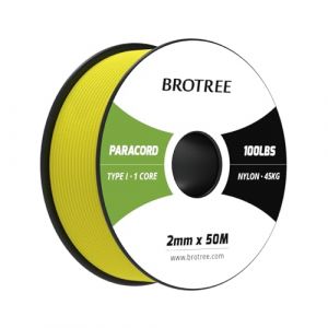 Brotree Paracorde 2mm 50M Corde en Nylon avec 1 Brin Type I pour Bracelet, Survie, Ext&eacute;rieure - 45 kg Charge de Rupture (N&eacute;on Jaune) (Brotree EU, neuf)