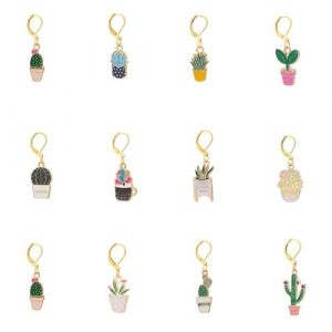 PLIGREAT 12 Pcs Plantes Vertes en Pot Cactus Marqueurs de Point Crochet Marqueur de Point Charmes avec Fermoirs &agrave; Pince de Homard pour Tissage Couture Quilting Accessoires de Fabrication de Bijoux (Lianmh JP, neuf)