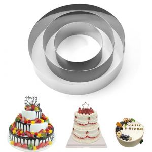 Cercle a Patisserie, 3 Pcs Cercle Patisserie Rond Moules à Gâteaux, Acier Inoxydable Moule Entremet Diamètre 10/15/20 cm, Cadre de Cuisson pour Mousse Dessert (YEYI-BUY, neuf)