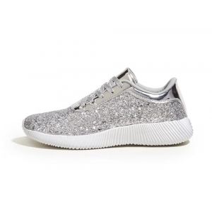 LUCKY STEP Baskets Brillantes Femme avec Strass et Paillettes Métalliques, Chaussures de Tennis Légères. (Argent, 9US-40EU-7UK) (KIP WOK, neuf)