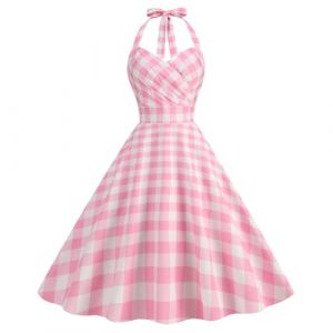 Robe Vintage Femme Années 40 50 60 Chic et Elegant Midi Robe de Soirée Cocktail Cérémonie Style Rockabilly Swing Plissé A-Line Taille Haute Ete Robe ete Femme Cadeau Ado Fille,Rose Clair,M,f144w (Routefuture, neuf)