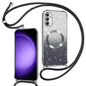 Phoona Couqe Magnétique pour Samsung Galaxy S23 FE 5G Con Cordon, Compatible avec MagSafe, Brillant Glitter Pailleté Antichoc Durable Résistante Etui Housse pour Samsung S23 FE 5G Bumper, Noir (WEST COAST KNITWEAR EU, neuf)