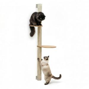 eyepower 132 cm Arbre &agrave; Chat Mural Luna avec 2 Plateaux Bois - Grand Poteau &agrave; Griffer en Sisal Fixation Murale - Griffoir Bambou pour Chats d&rsquo;Int&eacute;rieur - &Eacute;l&eacute;ment d&rsquo;Escalade pour Griffer - Mur Grimper (einspreis, neuf)