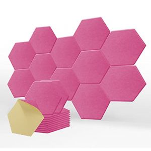 SK Studio 12 pi&egrave;ces Panneaux Acoustiques Hexagonal Auto-Adh&eacute;sif, Mousse Acoustique Haute Densit&eacute; pour la D&eacute;coration Murale et le Traitement Acoustique, 30x25x0.9cm Rose (iRich U EU, neuf)