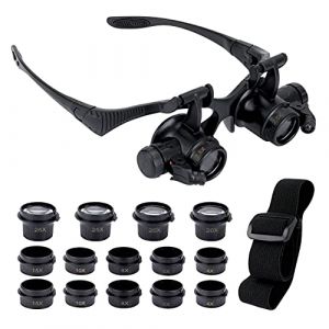 GuDoQi Lunettes Loupe avec 2 Lumières LED, 8 Lentilles Détachables, Loupe à Montage sur Tête, Lunettes Loupe Mains Libres pour Réparation, Lecture, Bijoux, Montres (2.5X 4X 6X 8X 10X 15X 20X 25X) (WangChuan-HT, neuf)