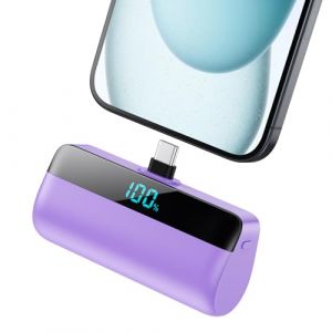 Feob Batterie Externe 5200mAh pour iPhone 16/15 Series, PD Charge Rapide USB C Power Bank avec Écran LCD Chargeur Portable Compatible avec iPhone 16/15 Plus Pro Max, Samsung S24/23, Huawei etc-Pourpre (sanreneu, neuf)