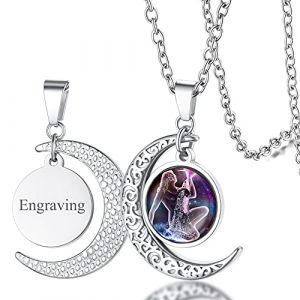 FaithHeart Collier Prénom Personnalisé Signe Astrologique Verseau Femme,Pendentif Demi Lune Personnalisable en Acier Inoxydable,Bijoux Porte Bonheur Cadeau Anniversaire pour Femmes Enfant Fille (FaithHeart Jewellery, neuf)