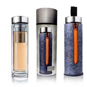 Creano Bouteille à Thé Thermo 400 ml – Teamaker à Double Paroi avec Passoire et Couvercle Inox – Sac en Feutre Élégant + Boîte Cadeau Premium – Idéal Thé Chaud, Froid et Voyage - Couleur Orange (Creano, neuf)
