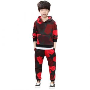 Amur Leopard Survêtement Garçon Costume Joggers de Camouflage Enfant Ensemble de Sport 2pcs Sweat à Capuche + Pantalons de Jogging, Rouge, 140/8-9 Ans (GMIAO-EU, neuf)