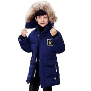linboo Manteau Enfant Garçon Doudoune Doublure Polaire Chaud Veste d'Hiver à Capuche Fourrure Blouson Matelassé Epais Parka, Bleu, 13-14 ans (TBONBON-EU, neuf)