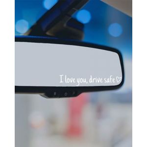 HUVZOR 4 pi&egrave;ces Autocollant de r&eacute;troviseur &ldquo;I love you,drive safe&rdquo; - colle pare brise,pour r&eacute;troviseur de courtoisie et fen&ecirc;tre arri&egrave;re - Accessoires de voiture - Pour fille et femme(Blanc) (Volumetech OU, neuf)