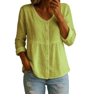 Chemise Femme Longue Chemise Femme Ete Chemisier Noir Chic Et &Eacute;l&eacute;gantes Anti UV Body en Lin Rose Vert Sauge Chemisiers Blouses Manches 3/4 Haut Elegant pour Mariage (Uwdiohq, neuf)