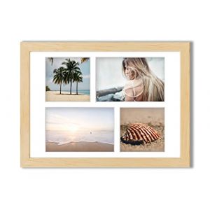 aFFa frames Tisar 24x30 cm Cadre photo en bois avec verre synth&eacute;tique incassable multi-vues Cadre Multi Photo avec Passe-Partout 4 ouvertures pour 2 images 10x15 cm et 2 images 10x10 Naturel (00) (aFFa frames, neuf)