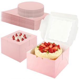 Otauoaea Lot de 10 Bo&icirc;tes &agrave; G&acirc;teau Rose 20,5x20,5x12,8cm,Boite a Gateau Carton avec Couvercles,Boite Transport Gateau avec Fen&ecirc;tre et Plateau,Bo&icirc;tes G&acirc;teaux Boite Patisserie pour Anniversaire,F&ecirc;te (Versatile official, neuf)