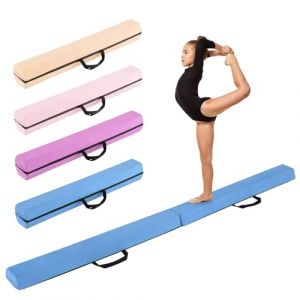COSTWAY Poutre d'Équilibre Pliable de 210 cm, Barre de Gymnastique au Sol Portable en Mousse avec Housse en Daim Amovible et Fond Antidérapant Poignées, pour Enfants, Gymnastes (Bleu) (FDS GmbH, neuf)