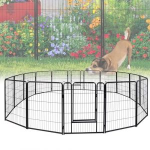 VA-Cerulean Enclos pour chiot avec 2 portes - 12 pièces - 65 x 80 cm - Grille métallique noire - Cage intérieure et extérieure pour lapins, chats, chiots (DINOO, neuf)