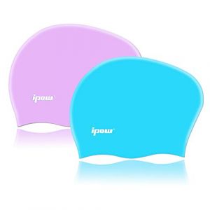 ipow 2Pcs Bonnet de Bain Femme Extensible/Bonnet Piscine Femme Cheveux Long/Bonnet de Douche en Silicone Etanche pour Femmes/Hommes/Adultes Unisexe pour Piscine Aquagym Plongée Nageurs (TechAIBO, neuf)