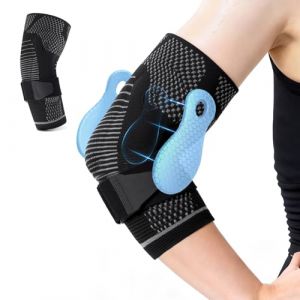 Coudiere Tendinite, Coudiere Epicondylite avec Rembourrage en Gel, Coudi&egrave;re Musculation de Compression, Attelle Coude Ajustable Femme et Homme pour Soulagement de la Douleur, Tennis, Golf (Noir, L) (EUINA, neuf)
