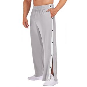 PINSPARK Pantalon de jogging pour homme Reha avec boutons-pression lat&eacute;raux, pantalon de surv&ecirc;tement, pantalon de sport, pantalon de fitness, pantalon d'entra&icirc;nement avec poches, gris clair, L (Pinspark, neuf)