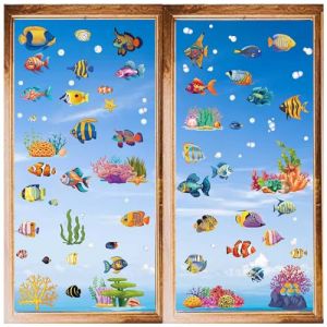 craspire 8 Feuille D'Autocollants de Fen&ecirc;tre en Forme de Poisson Tropical - Stickers Muraux en Forme D'&Eacute;toile de Mer - Corail - en PVC Imperm&eacute;able - Autocollant en Vinyle - pour Chambre &agrave; Coucher (CRASPIRE FR, neuf)