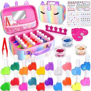 MarckersHome 30 Pièces Ensemble de Vernis à Ongles pour Enfants,Vernis à Ongles et Accessoires dans Une Valise Licorne,20 Décoller Le Vernis à Ongles,Cadeau Licorne pour Filles 4 5 6 7 8 9 10 (CIM MAGIC HOST, neuf)
