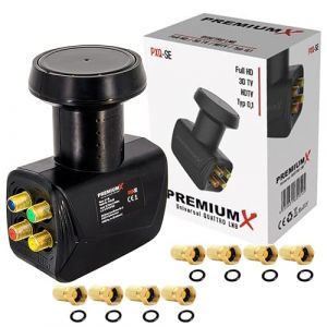 PremiumX Quattro LNB pour Multiswitch - Convertisseur de signal TV Multiswitch avec protection contre les intemp&eacute;ries - LNB Sat num&eacute;rique en noir inclus avec 8 connecteurs F - DVB-S2 8K UHD 4K Full HD (WILTAnet | Preise inkl. MwSt., neuf)