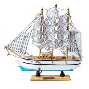 Syfunlv Bois Nautique Maquette De Voilier,Modèle de Bateau à Voile en Bois,Voilier en Boi Decoration,23x23 cm,Fait à la Main,pour Accessoires Photo et Décoration d'intérieur,Style Nordique (Blanc) (XJ..., neuf)
