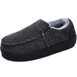ONCAI Chaussons Homme Confort ferm&eacute; de rayures Chaussures Peluche Int&eacute;rieur Ext&eacute;rieur Velours c&ocirc;tel&eacute; Pantoufles Maison en Caoutchou Antid&eacute;rapantes Mocassins Hiver Noir/Blanc Taille 44 (ONCAI HZTH, neuf)