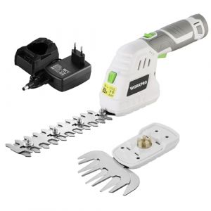 WORKPRO Cisaille Sculpte-Haie Electrique et Taille-Herbes sans Fil 12V, Cisaille à Gazon Batterie 2000mAh avec 2 Lames, Taille Haie Léger pour Coupe, Elagage, Blanc & Gris (GreatStarTools, neuf)