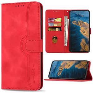 Bear Village Coque pour Huawei P Smart 2018 / Enjoy 7S / Honor 9 Lite, Antichoc Etui en Cuir PU avec Fentes pour Cartes, Magn&eacute;tique Housse pour Huawei P Smart 2018 / Enjoy 7S, Rouge (Bear Village, neuf)