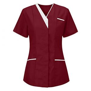 AEGJEGVD Tunique Médicale Femme Soldes Blouse Medicale Femmes Col en V Banche Manche Courte Uniforme de Travail Blouses Infirmiere Femme Professionnelle Uniforme D'Infirmière Pas Cher (⭐⭐⭐⭐⭐AEGJEGVD(5-15 jours Arrivé), neuf)