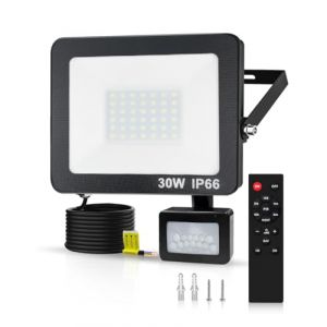Maxesla 3000LM Spot LED Extérieur avec Télécommande,30W Projecteur LED Exterieur Detecteur de Mouvement Projecteur Étanche Spot, 6500K Blanc Froid Projecteur Exterieur Detecteur de Mouvement Pour Cour (MINI CAT LIMITED, neuf)