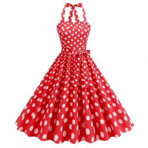 Robe Vintage Femme Années 20 40 50 60 Pin up Rockabilly Swing à Pois Chic et Elegant Robe de Soirée Cocktail au Genou sans Manche A-Line Taille Haute Ete Robe de Mariée Grande Taille,Rouge,XXL,f23w (Routefuture, neuf)