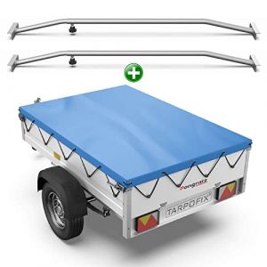 Tarpofix&reg; B&acirc;che pour remorque Plate 256 x 145 x 8 cm + 2X Arceau de b&acirc;che (r&eacute;glable 140-210 cm) - Bache remorque PVC - B&acirc;che de Couverture pour diverses remorques de Voitures de 750kg & 1000kg (CD_Commerce, neuf)