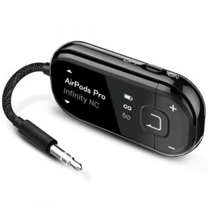 Avantree Voyager – Adaptateur Bluetooth 5.4 pour Avion avec Écran OLED pour Écouteurs et AirPods, Chipset Qualcomm,aptX Adaptive,Support Auracast, Émetteur Audio sans Fil AUX 3,5 mm pour Voyage et Vol (AvantreeDirect, neuf)