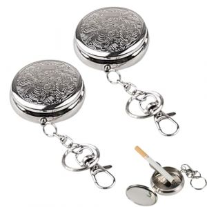 OUDQFCJ 2 Pcs Cendrier de Poche Portable, Mini Cendrier Inox avec Couvercle et Porte-cl&eacute;s pour Voyage, Camping et Activit&eacute;s Ext&eacute;rieures, Design Moderne Argent&eacute; (Mapico, neuf)