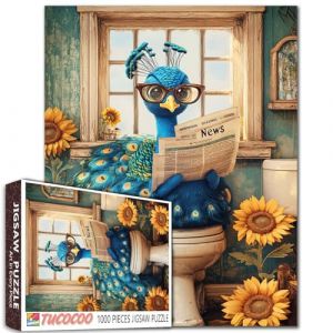 Puzzle de 1 000 pièces pour adultes - Motif paon sur les toilettes - Animal amusant avec lunettes de lecture - Tournesol - Décoration de salle de bain - Puzzle fantaisiste unique pour homme et femme (CocooTu, neuf)