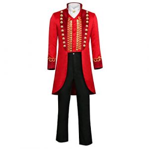Funhoo Adulte Hommes Rouge Cirque Costume Ringmaster PT Barnum Showman Jacket Costume Cosplay Carnaval Uniforme F&ecirc;te Tailcoat Veste D&eacute;guisement (S, Rouge) (FunHoo, neuf)