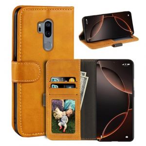 UOGNADGD &Eacute;tui en Cuir &agrave; Rabat Compatible avec LG G7+ Portefeuille avec Porte-Cartes, Fermeture Magn&eacute;tique, Pied Int&eacute;gr&eacute;, RFID Antichoc (Marron Clair) (DINGDANGG, neuf)
