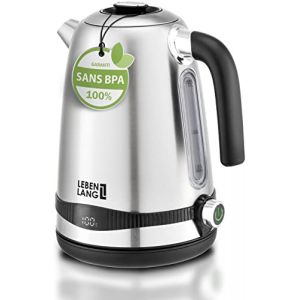 LEBENLANG Bouilloire electriqueen acier inoxydable R&eacute;glage de la temp&eacute;rature - 1,7 litre & 2200W Silencieux indicateur de temp&eacute;rature & fonction maintien au chaud | R&eacute;tro sans plastique (LEHARO, neuf)