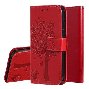 IMEIKONST Coque pour Samsung Galaxy J6 Plus, Protection Housse Porte Cartes Portefeuille Cuir Pochette Fermeture Magn&eacute;tique Anti-Choc &Eacute;tui &agrave; Rabat Compatible avec Samsung J6 Plus. Wish Tree Red KT1 (IMEIKONST, neuf)