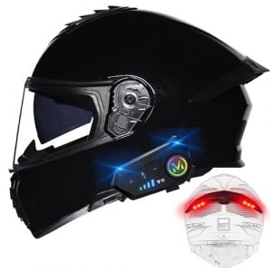 BYGMWEP Casque Moto Modulable Bluetooth avec Feu Arri&egrave;re, Casque Moto Homologu&eacute; ECE, Flip Up Casque Adulte Moto avec Double Visi&egrave;re, Microphone &agrave; Haut-Parleur int&eacute;gr&eacute;, pour Homme Femme (lvliangshilishiquyufeizonghedian, neuf)