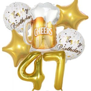 Ballon 47 ans Anniversaire Homme Femme, Decoration Anniversaire 47 ans, Ballon Anniversaire 47 ans Or, Ballon Bière Ballon Bouteille Verre à Vin Decoration pour Anniversaire 47 ans Femme Homme (Feelairy, neuf)