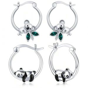 JYNXOR 2Paires Boucles d'oreilles pour fille,Boucles d'oreilles Enfant de Panda Paresseux,Petites boucles d'oreilles créoles en forme mignon Boucles d'oreilles Petite Creoles Animaux Hypoallergéniques (SHOPSCAPE INK, neuf)