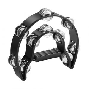 Flexzion Tambourin Musical En Demi-Lune (noir) Double Rang&eacute;e de Cymbalettes en M&eacute;tal - Tambourin &agrave; Main pour Cadeau KTV Jouet Enfants Pour F&ecirc;te avec Une Poign&eacute;e Ergonomique Percussion &agrave; Main 25.4 CM (Flexzion UK, neuf)