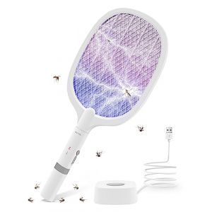 AOKKR Raquette Électrique Insectes, Raquette Anti-Moustiques à Lumière UV 4000V 2 en 1, 1800mAh USB Rechargeable Tapette à Mouches Électrique avec Base de Recharge, Efficace pour Intérieur Extérieur (BABYJIALEDS LIMITED, neuf)
