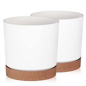 Tymar Pot de Fleur avec Soucoupe, Lot de 2 Pots de Plantes décoratifs en Plastique, Forme Ronde Moderne pour l'intérieur (ø 24 cm, (2pack) LI Blanc) (Tymar, neuf)