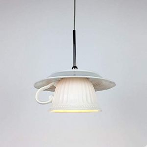 Risjc Moderne Th&eacute;i&egrave;re En C&eacute;ramique Plafonnier Suspension LED Tasse &Agrave; Th&eacute; Tasse &Agrave; C&eacute;ramique Suspension Lumi&egrave;re D&eacute;coration D&eacute;coration Petit Lustre &Eacute;clairage Restaurant Passage Cuisine Bar Caf&eacute; Haning La (RISHX, neuf)