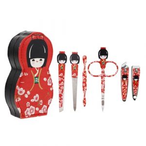 DECHOUS Ensemble Manucure Japonerie 6 Pi&egrave;ces en Acier Inoxydable Rouge, Kit Coupe-ongles pour Hommes et Femmes, Soins Complets des Ongles et P&eacute;dicure, Kit de Voyage Pratique pour Salon (Delicious.C, neuf)
